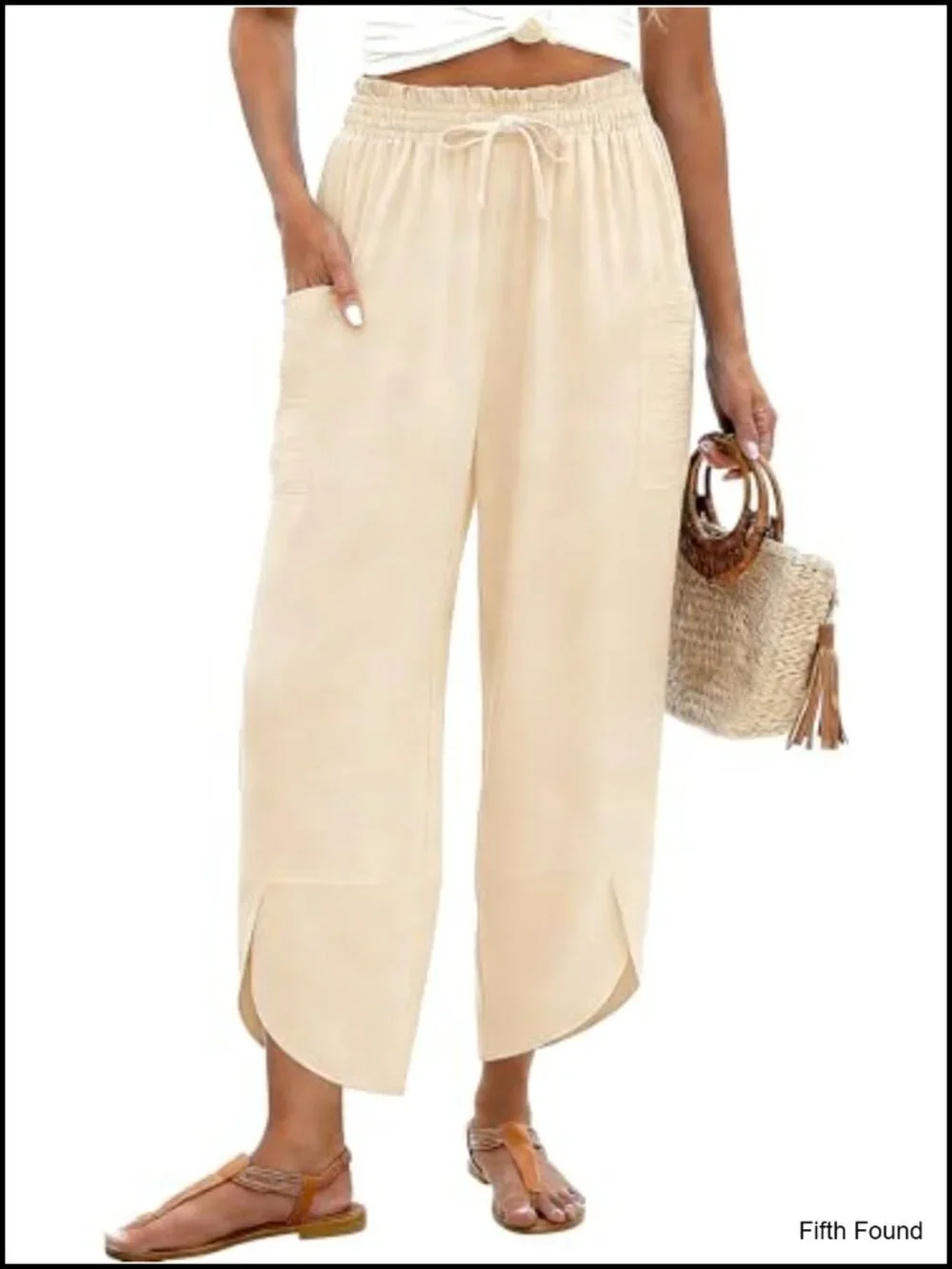 Linen Rayon Wide Leg Harem Pants with Pockets - Boho Palazzo Capri